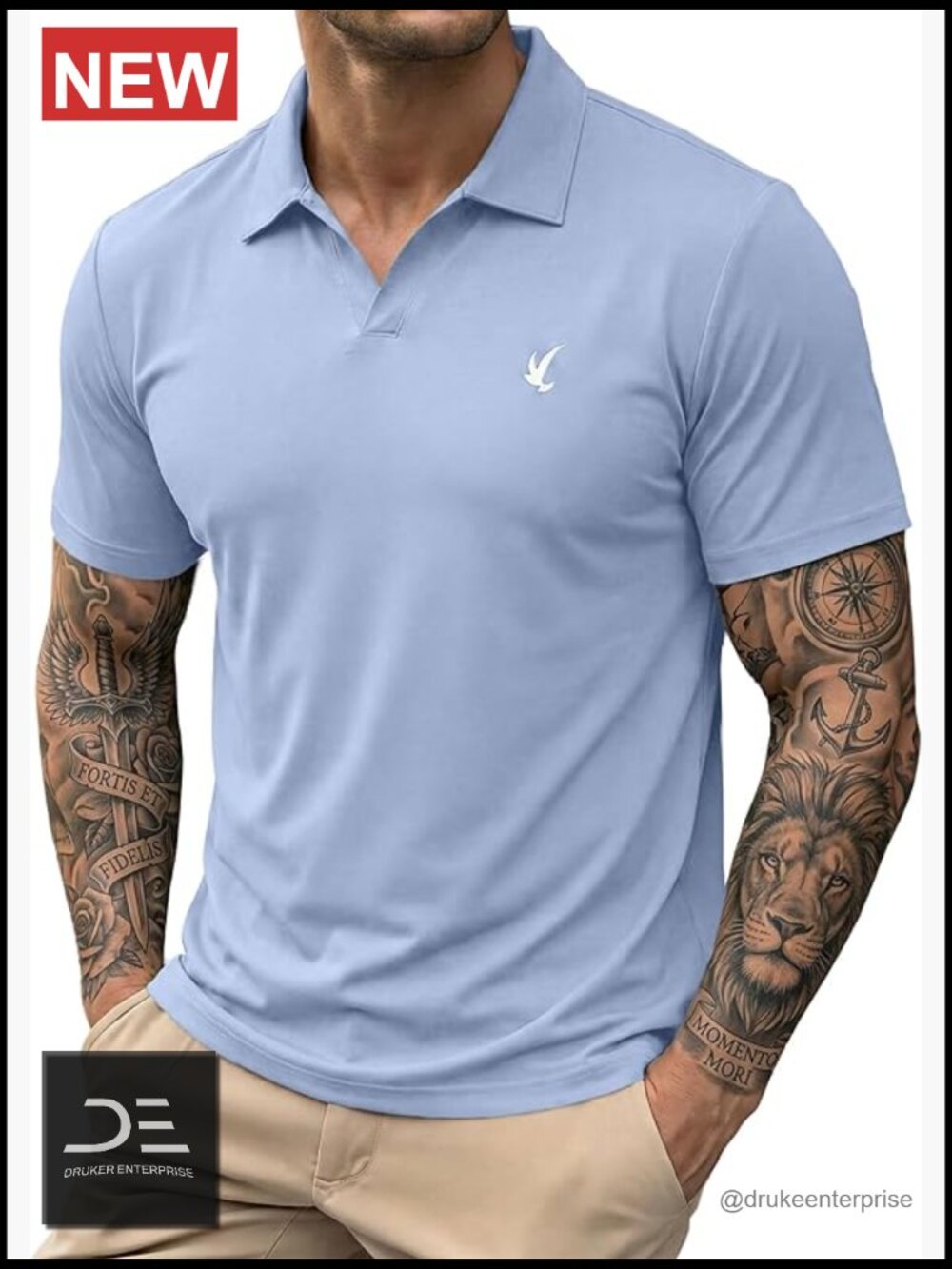 Men's Casual Polo Shirt Buttonless Short Sleeve Moisture Wicking Quick Dry - Picture 1 of 7